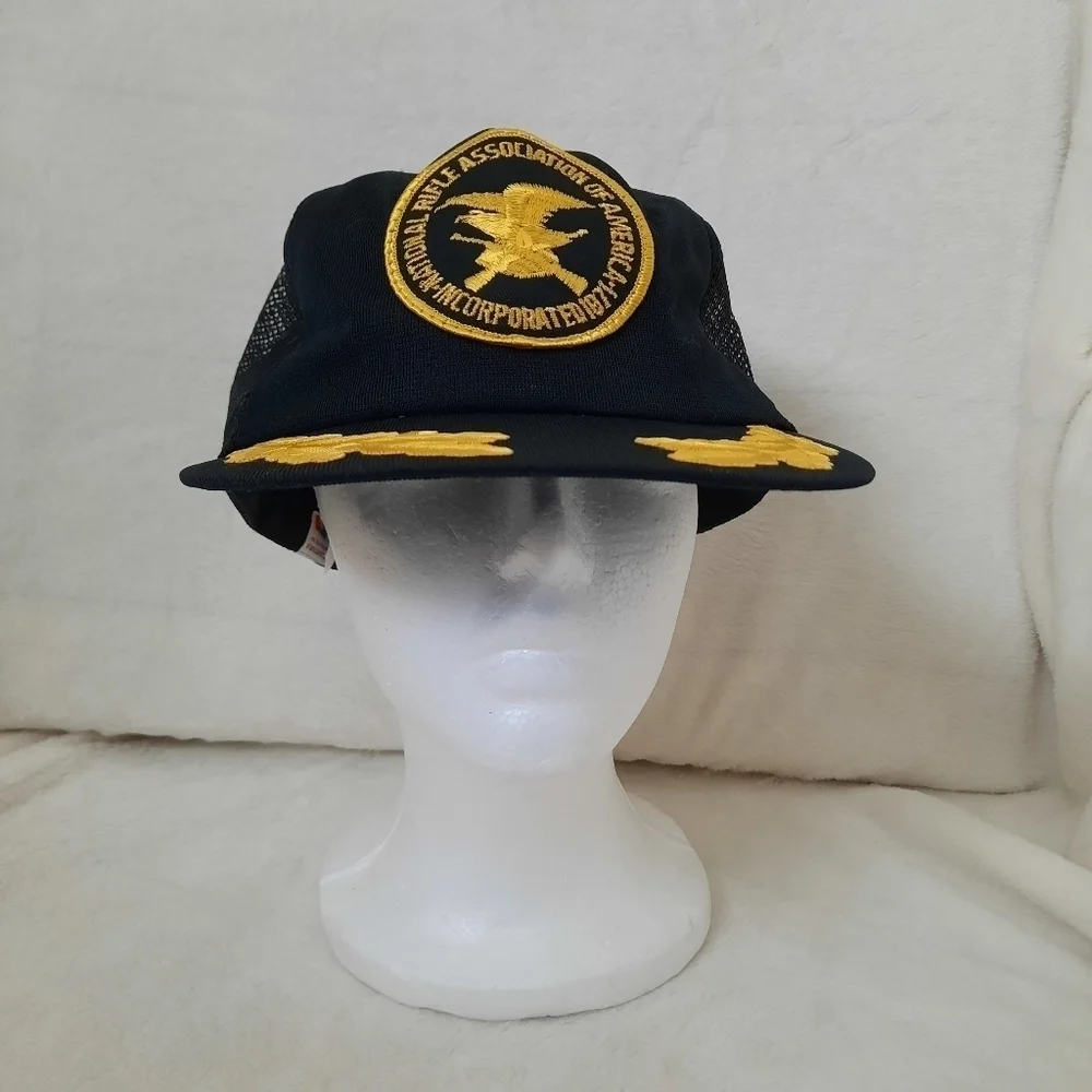 Vintage National Rifle Association NRA black gold wing snapback trucker …